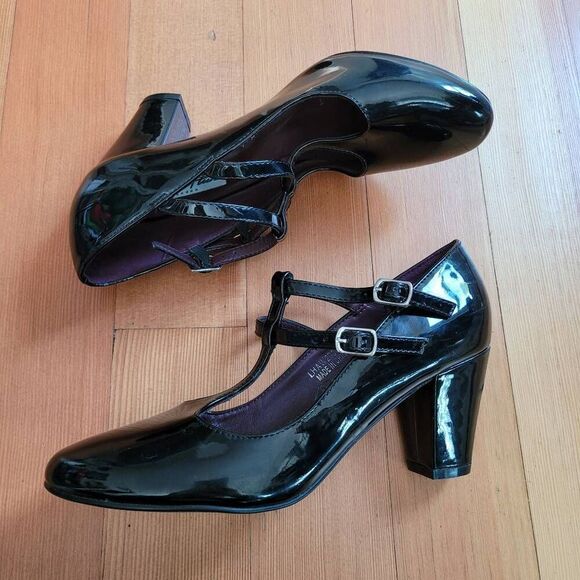 Vintage Lulu Hun London t strap mary jane shiny leather heel coquette retro clas - Picture 14 of 14